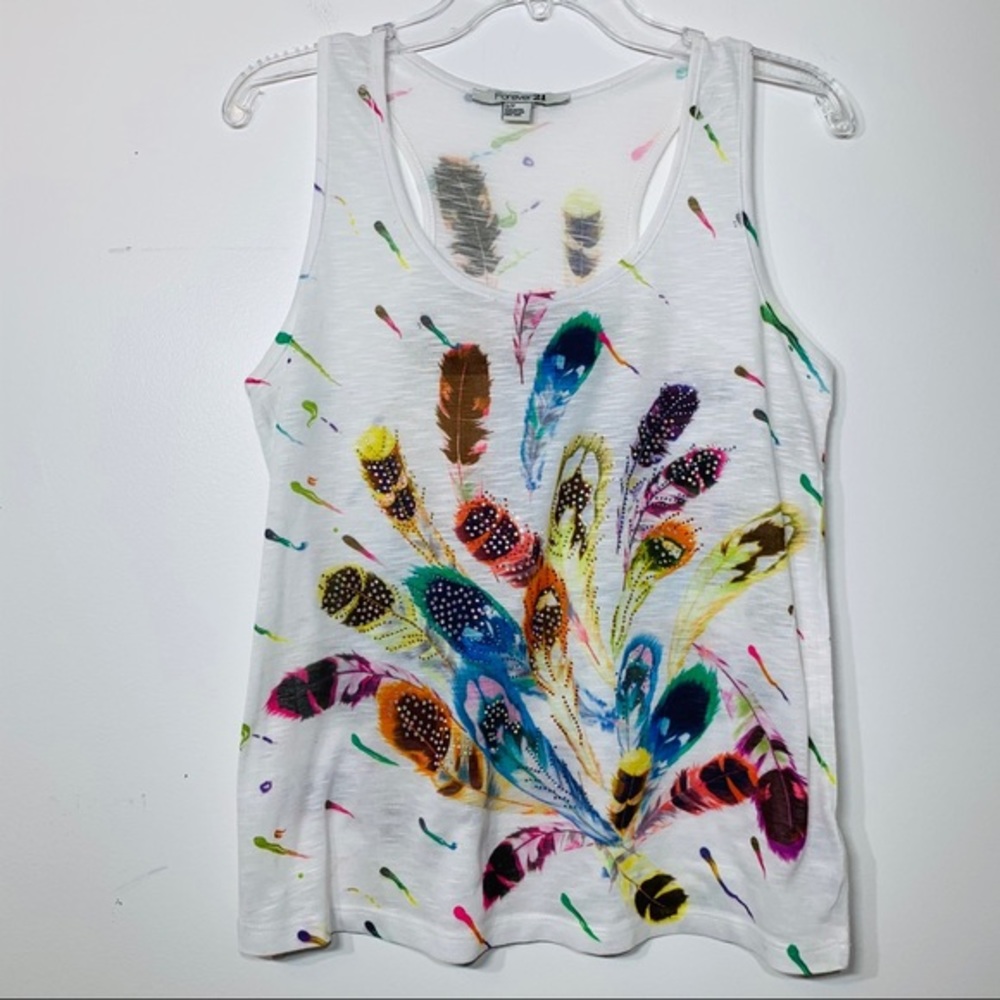 EUC Boho Forever21 Bedazzled Feather Burnout‎ Tank